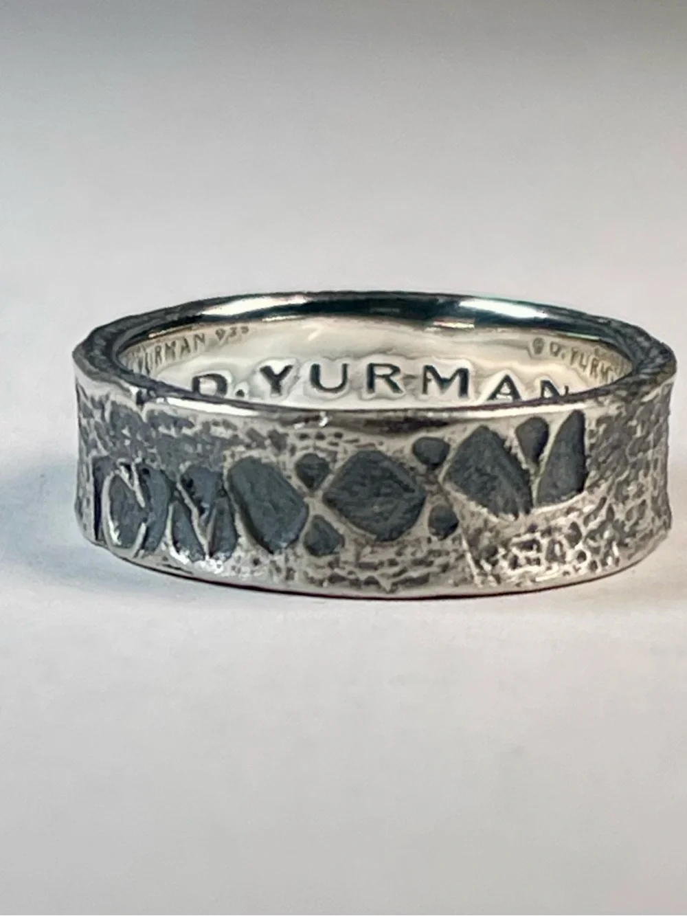 David Yurman Silver Textured Sterling Band Ring with Patterned Detail